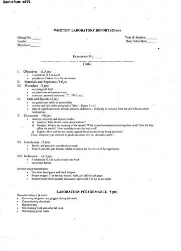 Chemistry formal lab report