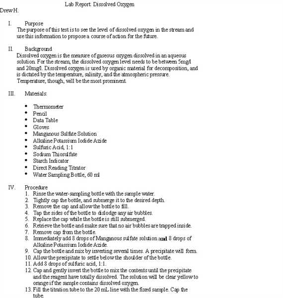 lab report procedure example