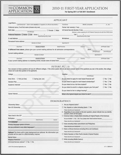 College application print out