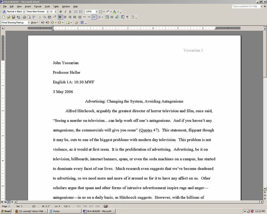 College essay heading