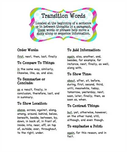 Good transition words for essays