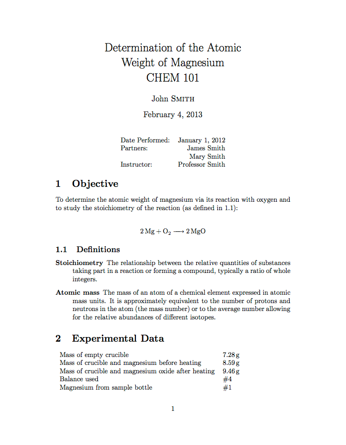 chemistry lab report cover page