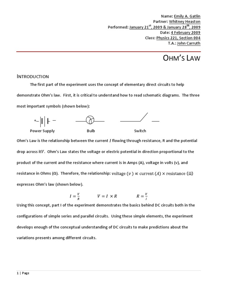 Ohm law lab report