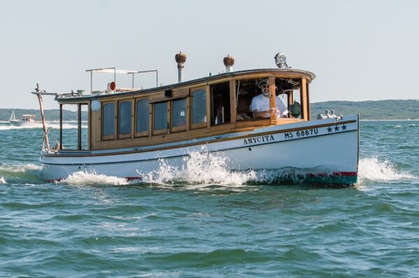 Glass Launch "Amycita" in Vineyard Sound with Lincoln A Baxter Jr. at the helm