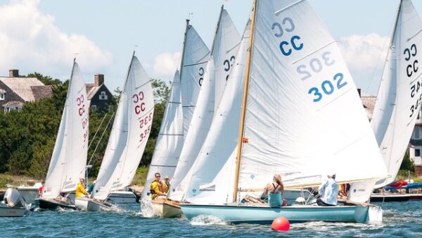 A Cape Cod Knockabout race start in Woods Hole Great Harbor 